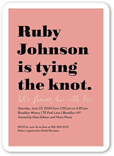 Celebrate The Tying Bridal Shower Invitation, Pink, 5x7, Standard Smooth Cardstock, Rounded