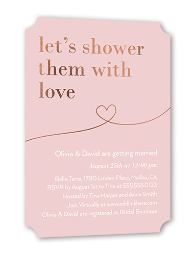 Shower With Love Bridal Shower Invitation, Pink, Rose Gold Foil, 5x7 Flat, Pearl Shimmer Cardstock, Ticket