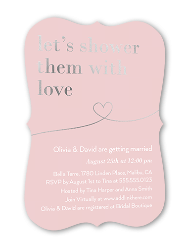 Shower With Love Bridal Shower Invitation, Pink, Silver Foil, 5x7 Flat, Pearl Shimmer Cardstock, Bracket