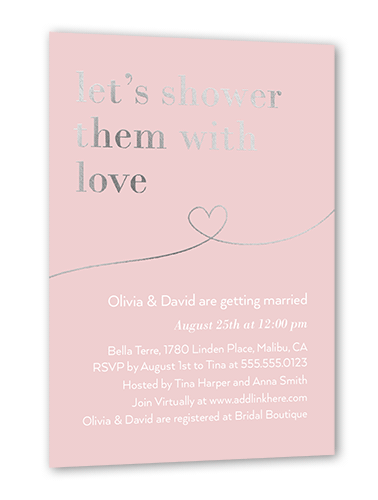 Shower With Love Bridal Shower Invitation, Pink, Silver Foil, 5x7, Pearl Shimmer Cardstock, Square