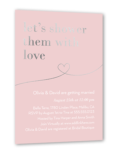 Shower With Love Bridal Shower Invitation, Pink, Silver Foil, 5x7 Flat, Matte, Signature Smooth Cardstock, Square, Ballet Slipper