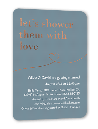 Shower With Love Bridal Shower Invitation, Grey, Rose Gold Foil, 5x7 Flat, Pearl Shimmer Cardstock, Rounded, White