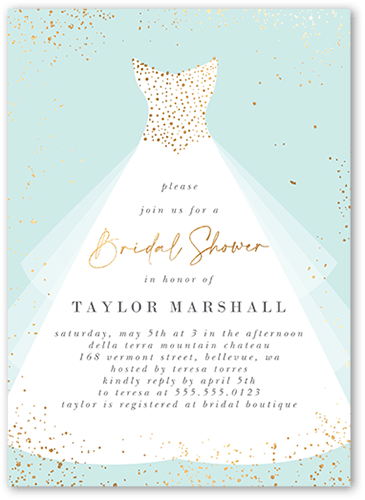 Dressy Bridal Shower Invitation, Blue, 5x7, Pearl Shimmer Cardstock, Square