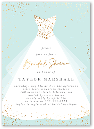 Dressy Bridal Shower Invitation, Blue, 5x7 Flat, Pearl Shimmer Cardstock, Square