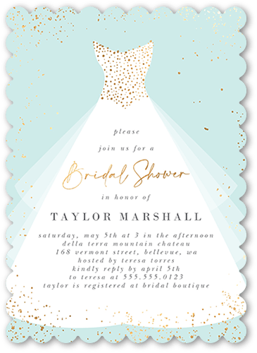 Dressy Bridal Shower Invitation, Blue, 5x7 Flat, Pearl Shimmer Cardstock, Scallop
