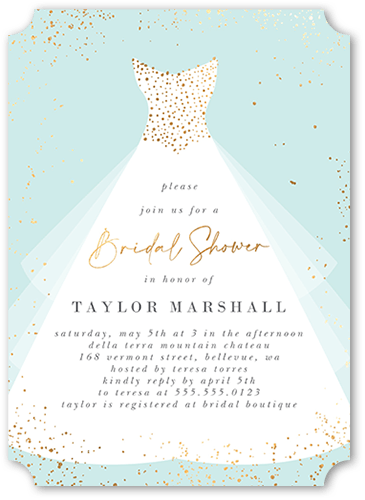 Dressy Bridal Shower Invitation, Blue, 5x7 Flat, Pearl Shimmer Cardstock, Ticket