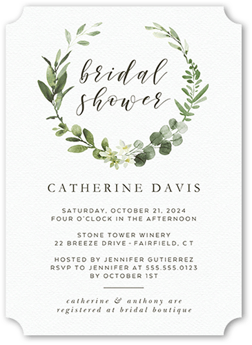 Bridal Wreath Bridal Shower Invitation, White, 5x7, Pearl Shimmer Cardstock, Ticket