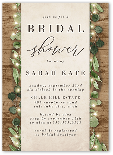 Fairy Lit Bridal Shower Invitation, Brown, 5x7, Pearl Shimmer Cardstock, Square