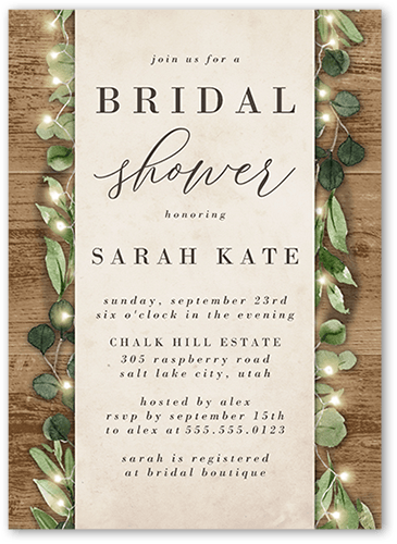 Fairy Lit Bridal Shower Invitation, Brown, 5x7 Flat, Pearl Shimmer Cardstock, Square