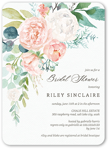 Pastel Bouquet Bridal Shower Invitation, White, 5x7 Flat, Standard Smooth Cardstock, Rounded