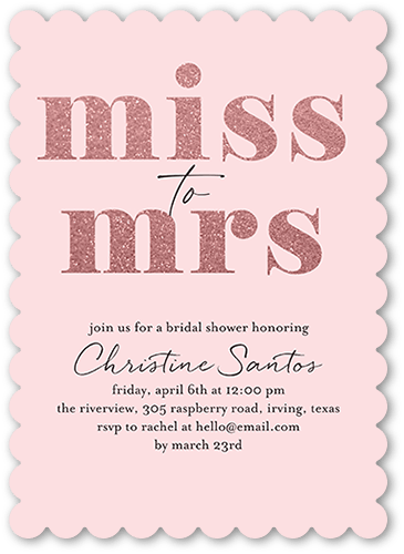 One To The Other Bridal Shower Invitation, Pink, 5x7, Pearl Shimmer Cardstock, Scallop