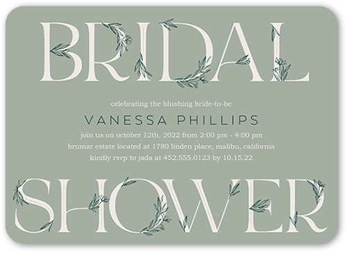 Green Floral Bridal Bridal Shower Invitation, Green, 5x7, Standard Smooth Cardstock, Rounded