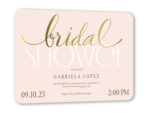 Modern Bride Bridal Shower Invitation, Gold Foil, Pink, 5x7, Matte, Signature Smooth Cardstock, Rounded