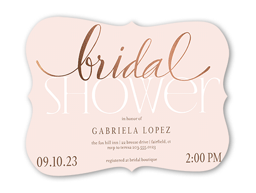 Modern Bride Bridal Shower Invitation, Pink, Rose Gold Foil, 5x7, Pearl Shimmer Cardstock, Bracket