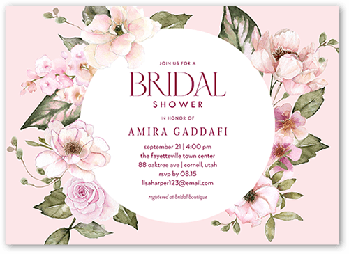 All Around Floral Bridal Shower Invitation, Pink, 5x7, Pearl Shimmer Cardstock, Square