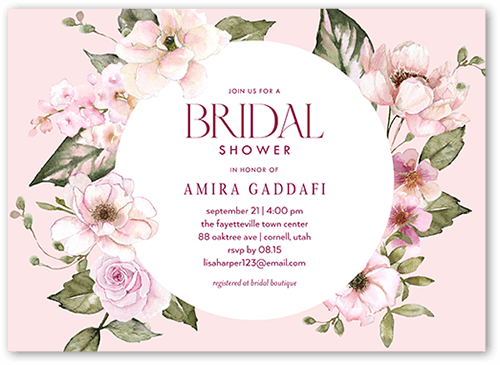 All Around Floral Bridal Shower Invitation, Pink, 5x7 Flat, Luxe Double-Thick Cardstock, Square