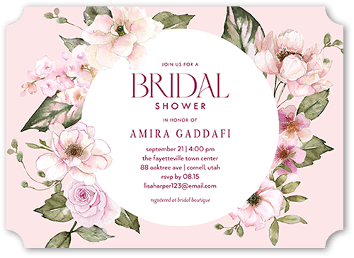 All Around Floral Bridal Shower Invitation, Pink, 5x7, Pearl Shimmer Cardstock, Ticket