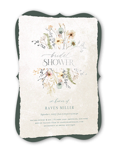 Wild Greenery Bridal Shower Invitation, Green, Silver Foil, 5x7 Flat, Pearl Shimmer Cardstock, Bracket