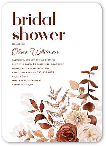 Autumn Colors Bridal Shower Invitation, White, none, 5x7 Flat, Pearl Shimmer Cardstock, Rounded
