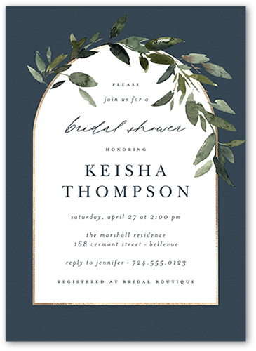 Wreathed Archway Bridal Shower Invitation, Blue, 5x7 Flat, Standard Smooth Cardstock, Square