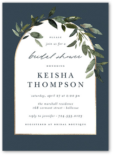 Wreathed Archway Bridal Shower Invitation, Blue, 5x7 Flat, Matte, Signature Smooth Cardstock, Square
