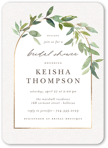 Wreathed Archway Bridal Shower Invitation, Beige, 5x7 Flat, Standard Smooth Cardstock, Rounded