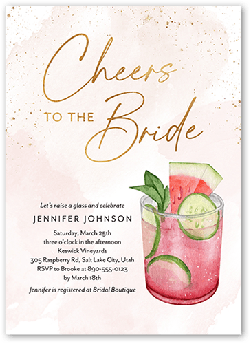 Cheers To The Bride Bridal Shower Invitation, Pink, 5x7, Matte, Signature Smooth Cardstock, Square