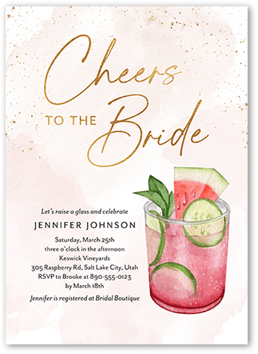 Cheers To The Bride Bridal Shower Invitation, Pink, 5x7 Flat, Matte, Signature Smooth Cardstock, Square