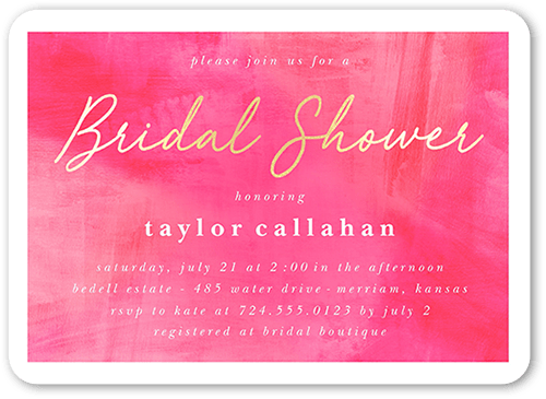 Brushed Bold Color Bridal Shower Invitation, Pink, 5x7 Flat, Matte, Signature Smooth Cardstock, Rounded