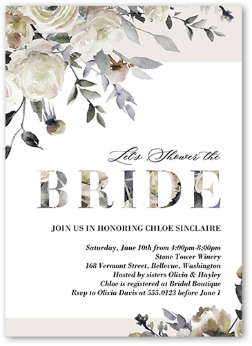 Floral Boughs Bridal Shower Invitation, White, 5x7 Flat, Standard Smooth Cardstock, Square