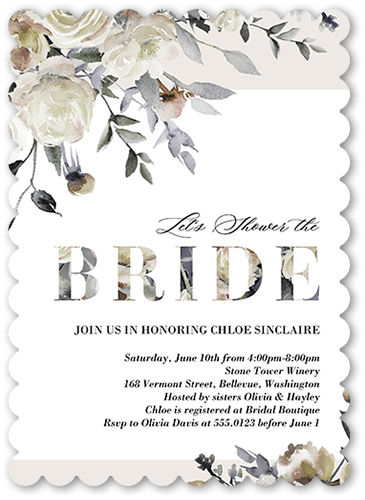 Floral Boughs Bridal Shower Invitation, White, 5x7, Matte, Signature Smooth Cardstock, Scallop