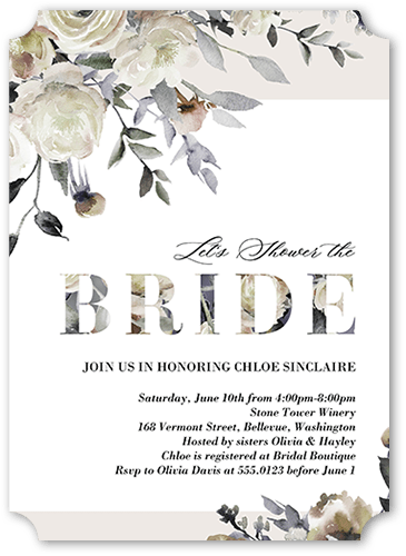 Floral Boughs Bridal Shower Invitation, White, 5x7, Pearl Shimmer Cardstock, Ticket