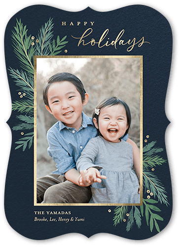 Winter Greens Holiday Card, Black, 5x7 Flat, Holiday, 100% Recycled Cardstock , Bracket