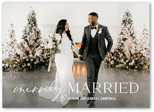 Merrily Wedded Holiday Card, Black, none, 5x7 Flat, Holiday, Pearl Shimmer Cardstock, Square, Black