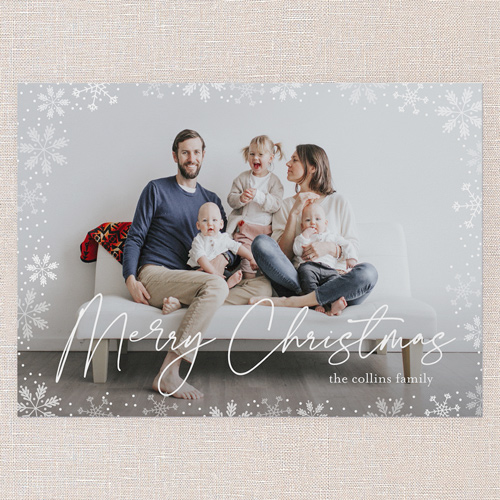 Gently Frosted Frame Holiday Card, White, 5x7 Flat, Christmas, Luxe Double-Thick Cardstock, Square