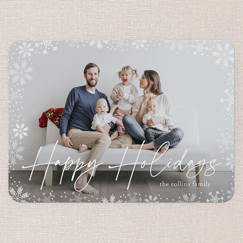 Gently Frosted Frame Holiday Card, White, 5x7 Flat, Holiday, 100% Recycled Cardstock ?, Rounded