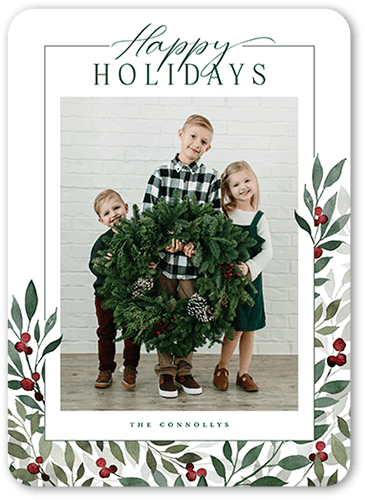 Beaming Berries Holiday Card, White, none, 5x7 Flat, Holiday, Pearl Shimmer Cardstock, Rounded