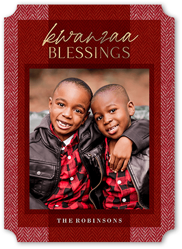 Textured Tradition Holiday Card, Red, 5x7 Flat, Kwanzaa, Pearl Shimmer Cardstock, Ticket, White