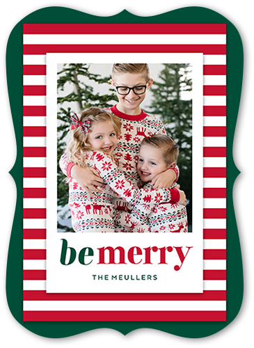 Simply Stripes Holiday Card, Red, 5x7 Flat, Christmas, Pearl Shimmer Cardstock, Bracket
