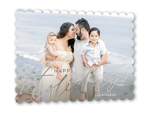 Fulgent Festivities Holiday Card, Silver Foil, Gray, 5x7, Holiday, Pearl Shimmer Cardstock, Scallop