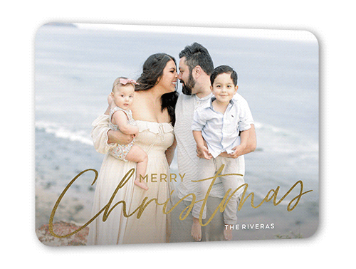 Fulgent Festivities Holiday Card, Gray, Gold Foil, 5x7, Christmas, Pearl Shimmer Cardstock, Rounded
