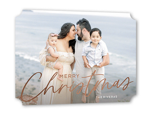 Fulgent Festivities Holiday Card, Gray, Rose Gold Foil, 5x7, Christmas, Pearl Shimmer Cardstock, Ticket