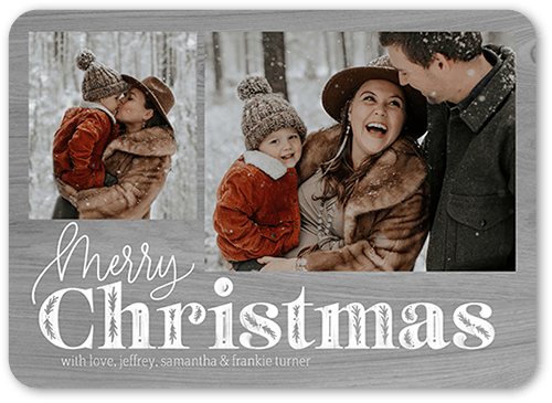 Holly Type Holiday Card, Grey, 5x7 Flat, Christmas, Pearl Shimmer Cardstock, Rounded