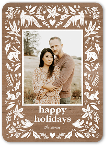 Woodland Frame Holiday Card, Brown, 5x7 Flat, Write Your Own, Pearl Shimmer Cardstock, Rounded