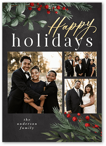 Sophisticated Berries Holiday Card, Grey, 5x7 Flat, Holiday, Matte, Signature Smooth Cardstock, Square