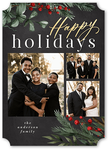 Sophisticated Berries Holiday Card, Grey, 5x7 Flat, Holiday, Pearl Shimmer Cardstock, Ticket