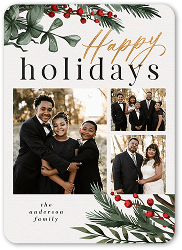 Sophisticated Berries Holiday Card, White, 5x7, Holiday, Matte, Signature Smooth Cardstock, Rounded