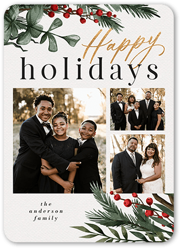 Sophisticated Berries Holiday Card, White, 5x7 Flat, Holiday, 100% Recycled Cardstock , Rounded