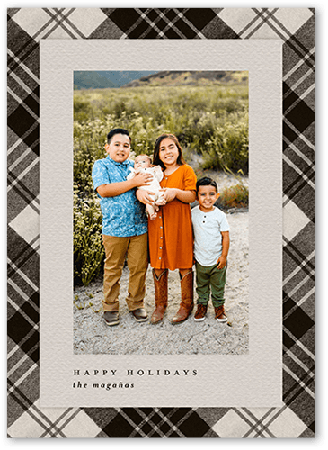 Intricate Plaid Holiday Card, Grey, 5x7 Flat, Write Your Own, Standard Smooth Cardstock, Square, Charcoal