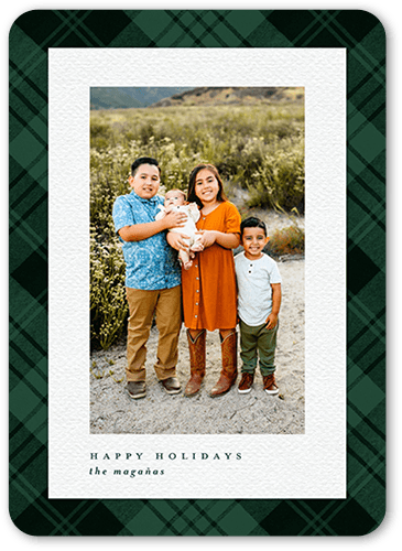 Intricate Plaid Holiday Card, Green, 5x7 Flat, Write Your Own, Matte, Signature Smooth Cardstock, Rounded, Seaweed